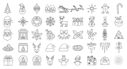 A collection of handdrawn black and white christmas icons