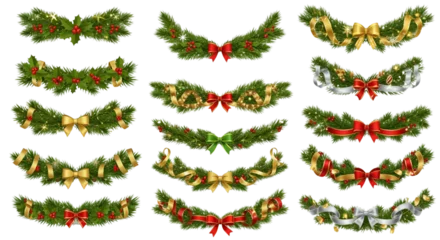 Stickers Meisjeskamer Festive Christmas garlands with evergreen foliage, bright red berries, and elegant ribbons evoke holiday cheer and add a touch of seasonal magic to any creative project  © SARNALY
