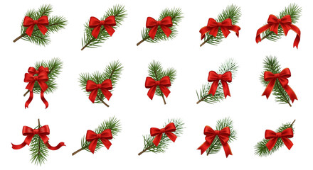 Festive pine branches adorned with vibrant red bows evoke holiday cheer, perfect for seasonal greetings and adding a touch of classic elegance to your designs this winter