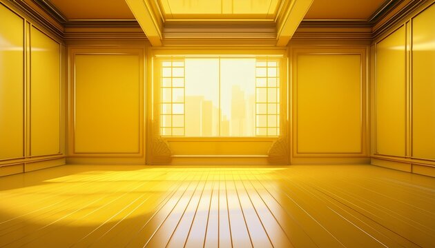 yellow virtual empty room background backdrop banner image with window for online presentations and zoom meetings