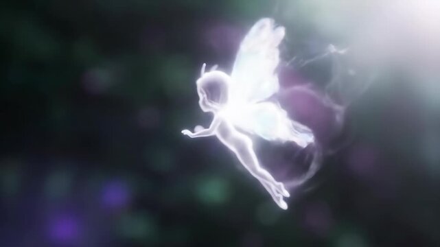 Fantasy creature soaring, ethereal light, mystical flight concept