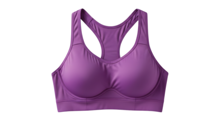 Purple Racerback Sports Bra with Molded Cups and Wide Band purple bra athletic wear isolated on a transparent background