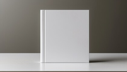 white square book mockup front view with blank hard cover standing on white table 3d rendering