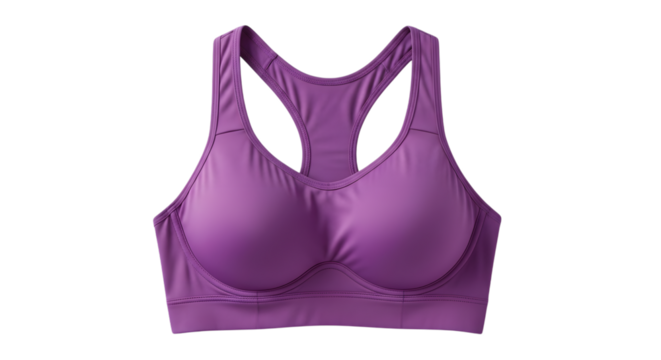 Purple Racerback Sports Bra with Molded Cups and Wide Band purple bra athletic wear isolated on a transparent background