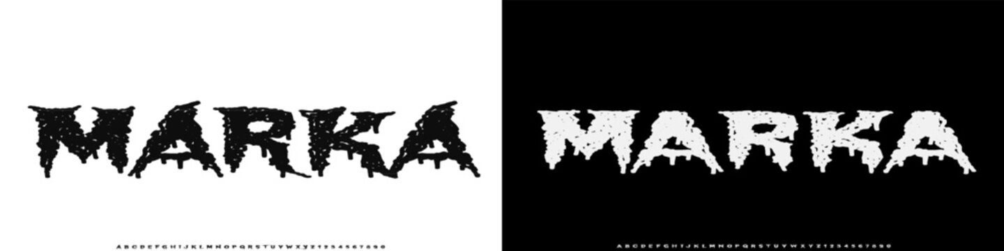 Creative alphabet font, decorative, handdrawing, abstract font, design for logo band, t-shirt, clothing, music, and fashion, Uppercase and number, Vector illustration