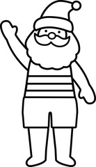 Beach Santa Claus outline vector illustration.
Summer Santa line art Christmas design.
Tropical Christmas Santa Claus drawing.