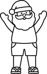 Beach Santa Claus outline vector illustration.
Summer Santa line art Christmas design.
Tropical Christmas Santa Claus drawing.
