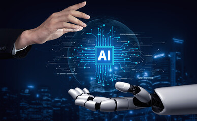 AI brain processes big data with generative AI, LLMs, and machine learning to support business...