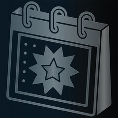 3D calendar icon with starburst and star on dark background