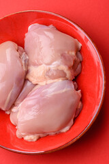 Chicken thigh fillet, skinless and boneless meat for grilling or barbecue. Chicken thigh fillet