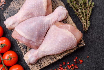 Raw chicken legs, poultry meat for grilling or barbecue. Chicken legs