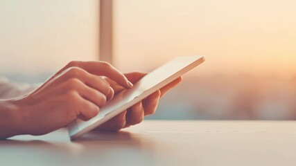 Daily office cleaning routine, person using a tablet on a desk. - Powered by Adobe