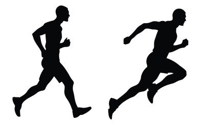 runner, running, silhouette, man, male, athlete, sport, fitness, exercise, motion, speed, sprint, race, action, dynamic, athletic, human, figure, isolated, white background, vector, illustration, grap