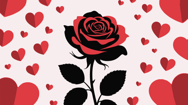 Striking red and black rose art with scattered hearts creates a bold, passionate declaration of love, perfect for romantic celebrations and heartfelt expressions.