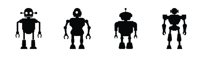 Silhouette vector illustration of robot character designs for sci fi and futuristic concepts