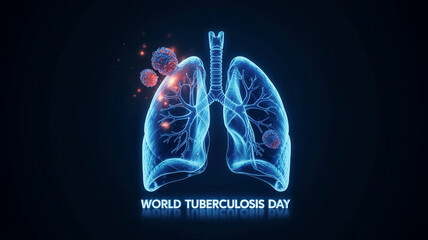 Lungs infected with tuberculosis highlighted for world tuberculosis day awareness campaign
