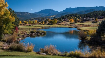 Obraz premium Pagosa Springs Colorado: Autumn Retreats by Golf Course and Duck Ponds for Holiday Makers