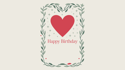 Send heartfelt birthday wishes with this charming floral border and vibrant red heart design, perfect for creating personalized greetings.