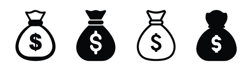 Money bag icon set vector illustration finance wealth savings investment currency dollar cash income