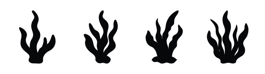 Black and white vector illustration of seaweed marine plants ocean algae sea grass silhouette art