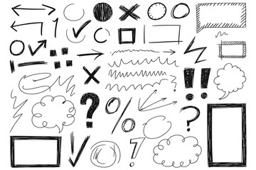 Bold Hand-Drawn Doodle Sketch Elements and Marker Marks Set