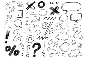 Hand-Drawn Doodle Sketch Elements and Marker Shapes Set