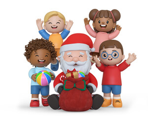 3D Render of Santa Claus and Children