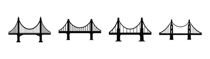 Silhouette bridge design vector illustration of famous bridges architecture and engineering art