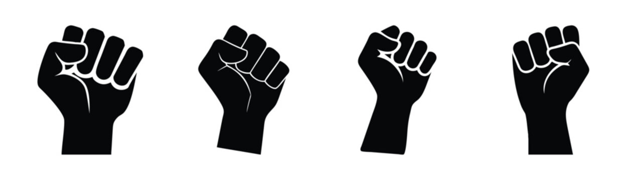 Vector illustration of hands clenched in fist, symbol of solidarity and resistance, raised fists