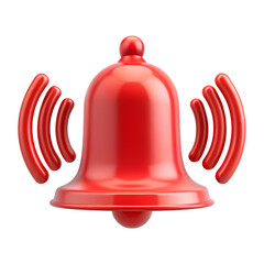 A bright red classic bell with sound waves emanating from it isolated on transparent background