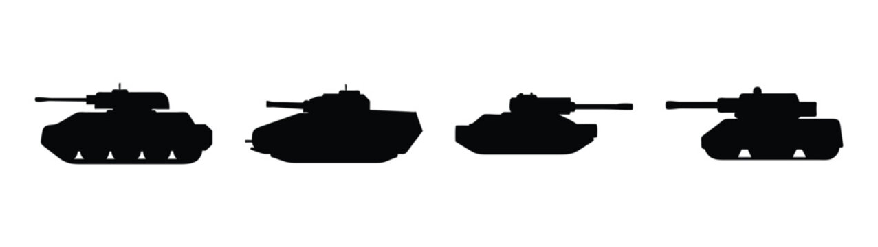 Tank silhouette vector illustration: military vehicle, army tank, war machine, armored vehicle, battle tank
