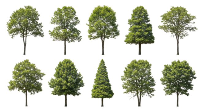 Diverse Collection of Isolated Trees on White Background