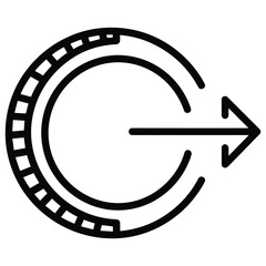 Circular arrow with a horizontal line pointing to the right, symbolizing exit or next step