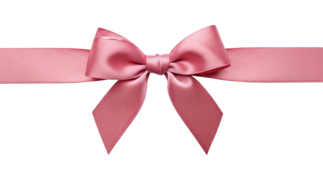 Realistic shiny pink satin bow with ribbon for gift wrapping, anniversary, or special occasion decoration. Isolated on transparent background, png