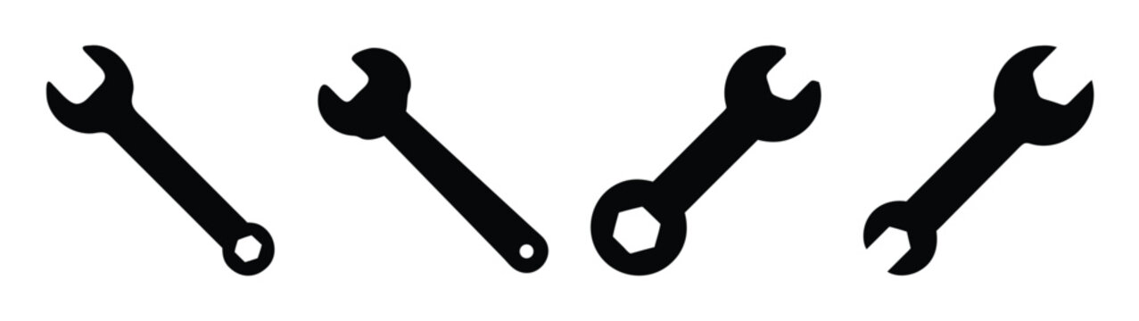 Illustration of black wrench tool set for repair maintenance and construction equipment projects