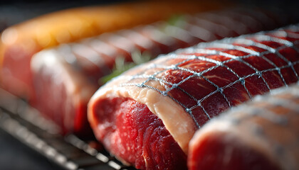 Medium shot of fresh meat wrapped with bacteriaenriched coating illustrating sustainable methods to maintain product quality without synthetic preservatives