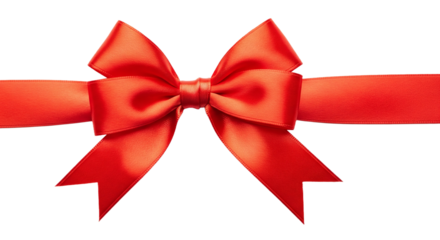 Elegant red satin ribbon bow for gift wrapping or decoration, a beautiful festive ornament for holidays and celebrations. Isolated on transparent background, png