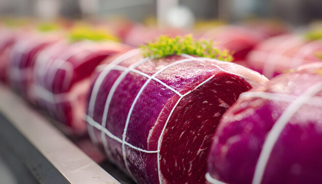 Medium shot of fresh meat wrapped with bacteriaenriched coating illustrating sustainable methods to maintain product quality without synthetic preservatives