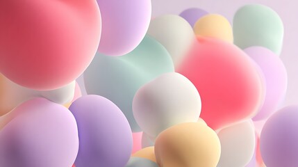 Soft pastel colored abstract shapes floating in a gentle gradient background