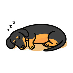 Cute curled up dachshund puppy sleeping icon logo flat vector design