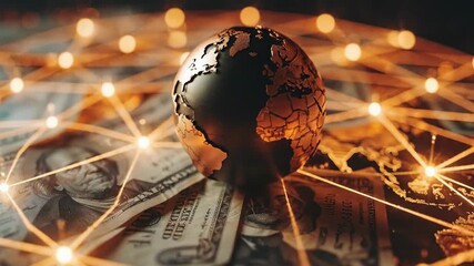 Worldwide financial economics concept with a global money network. Digital connections illuminate currency, symbolizing international trade and prosperity. - Powered by Adobe