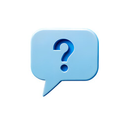 A glowing blue question mark inside a light blue speech bubble isolated on transparent background