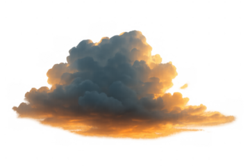 Cloud formation isolated with transparent background, showing dark and golden hues from dramatic weather and evening light
