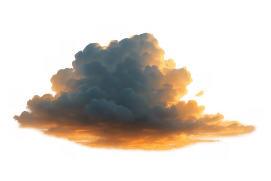 Cloud formation isolated with transparent background, showing dark and golden hues from dramatic weather and evening light - Powered by Adobe