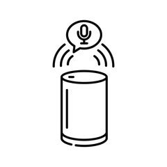 Smart speaker with microphone and sound waves icon, representing voice command and smart home technology