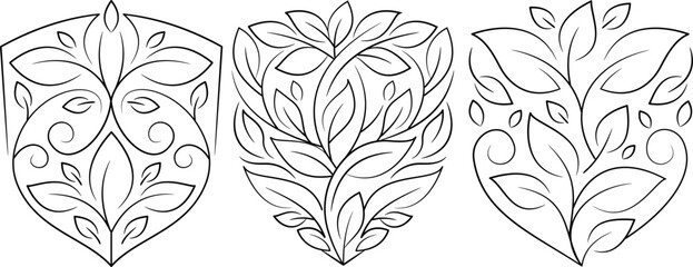 Floral Shield Logo Vector Pack | Botanical Crest Line Art Design