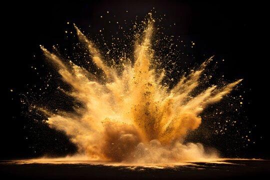 Explosion of golden powder against a black background