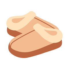 Simple cozy autumn slippers illustration in warm colors. Soft home footwear representing comfort, relaxation and hygge fall atmosphere. Flat vector. Hand drawn. Isolated background.
