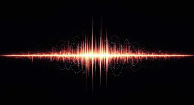 Abstract visual representation of musical sound frequencies merging into a perfect, pleasing, and stable sonic agreement, chord, element, clef