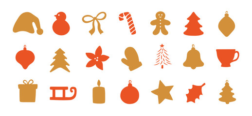 Vector set of christmas abstract hand-drawn design elements. Naive minimalist New Year icons. 